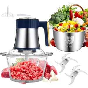 Food Processor, Electric Meat Grinder & Vegetable Chopper with 8 Cup Stainless Steel & 8 Cup Glass Bowls, 400W Motor and 2 Sets Bi-Level Blades for Kitchen Appliances