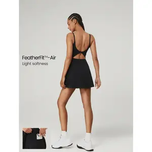GLOWMODE FeatherFit™-Air Scoop Neck Knotted Mini Dress Quick Dry Moisture Wicking Casual Fabric golf outfits women athletic dress tennis dress