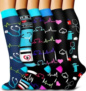 Christmas 3 Pairs Compression Socks Unisex 20-30mmHg Knee high Calves for Flying Running for Woman & Man Multi-Purpose