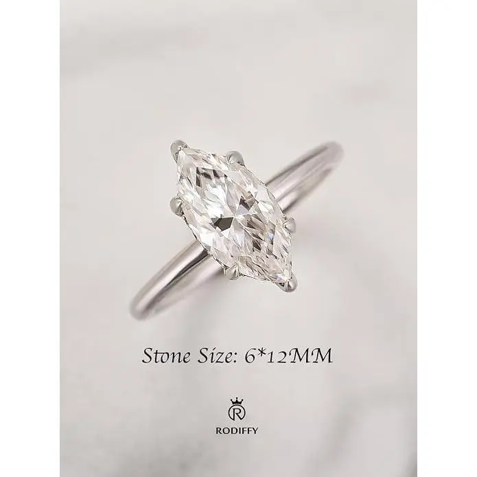 RODIFFY 1/2/3CT Marquise Promise Moissanite Ring for Women | Lab-Created D Color VVS1 Solitaire Moissanite Engagement Ring for Women, 14K White Gold/Gold Plated S925 Silver