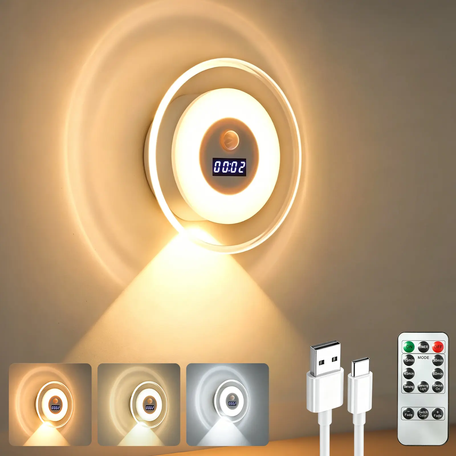 LED Smart Remote-Controlled Clock Motion Sensor Wall Lamp - Rechargeable Hill-Shaped Spotlights, 3 Color Temperatures, Dimmable, Magnetic Mounting, Acrylic Ambient Interior Specialty & Decorative Lighting for Bedrooms, Closets