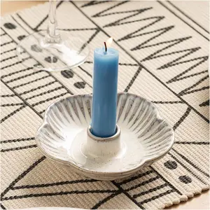 Ceramic Candle Holders Taper Candlestick Holder Flower Plate Tray for Candles, Incense, Santo Palo, Christmas Wedding Anniversary Party  Decor (impure White)