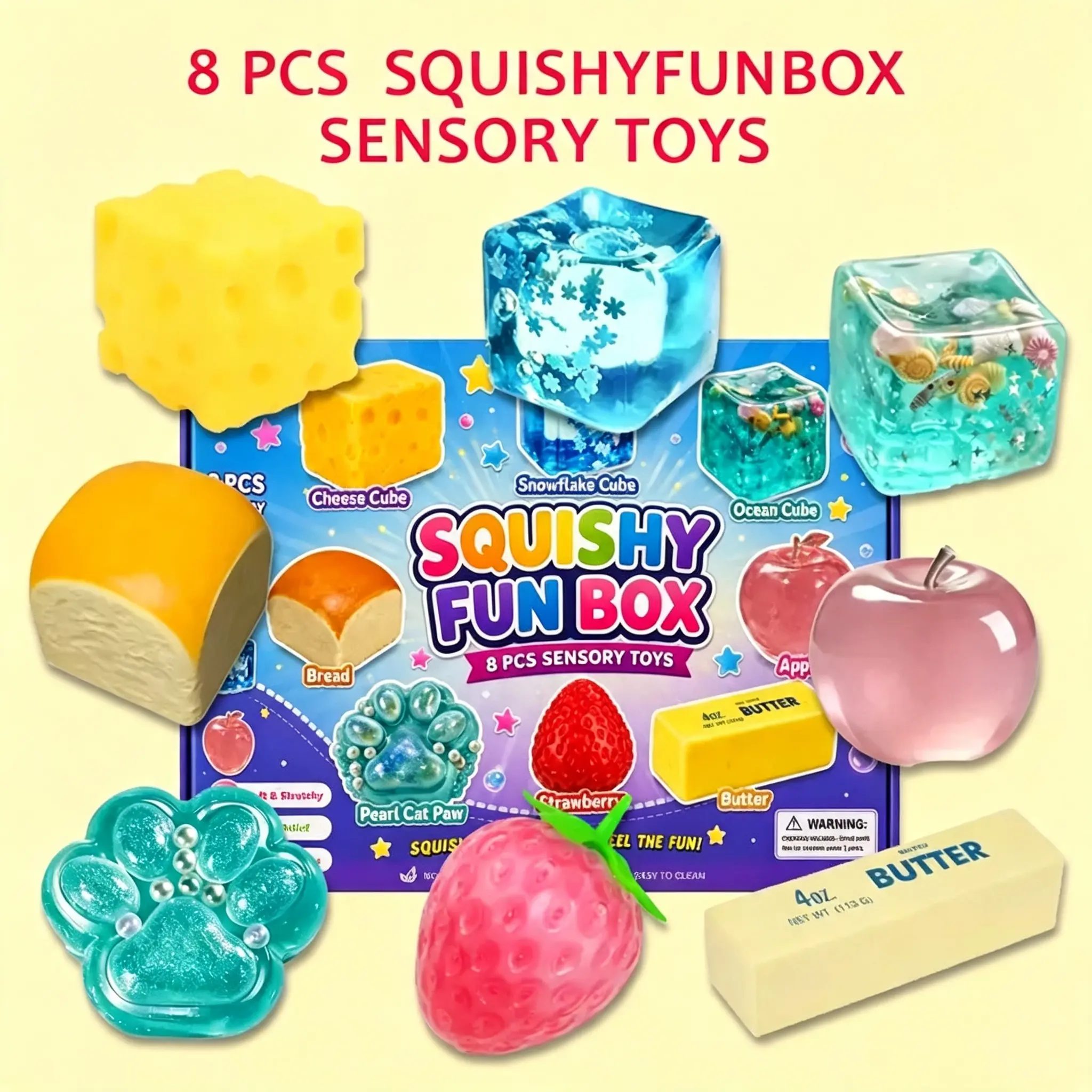 8-Piece Set Box Malt Sugar Stress Relief Fidget Toys, Sensory Bundle, Creative Slow-Return Squishy, Party Gift, 8 Different Styles,