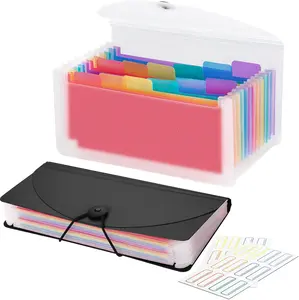 13 Pocket A6 Receipt Organizer, 2 Pack Small Accordion File Organizer,  Organizer with Labels - Clear and Black