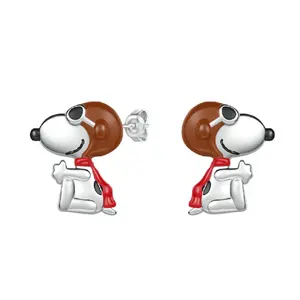 Gnoce Peanuts Snoopy 925 Wearing Sunglasses Stud Earrings - Cute Cartoon Design for Women and Girls
