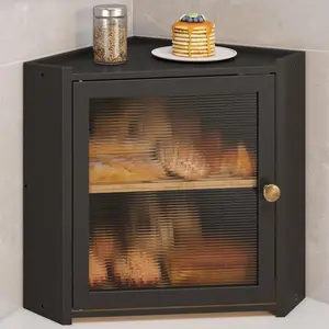 Bread Box for Kitchen Countertop, Large Bread Container Storage Vintage Wooden Farmhouse Bread Box with Window for Homemade Bread Holder (Black)