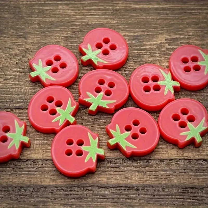 20pcs Cute Tomato Design 4-Hole Decorative Buttons, Red Resin Craft Buttons for DIY Fashion Apparel and Decorations