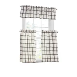 Mainstays Printed Tiers and Valance Set, 3-Piece, Black, 56" W x 36" L