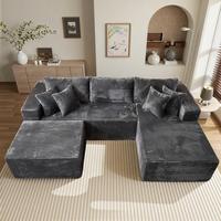 3 Seat Grey L Shape Sofa Right Chaise & Ottoman