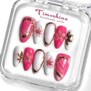 Timoshine Sweet Crush 10PCS Handmade Press On Nails REUSABLE 3D Gel Fake Nails Acrylic Press Nails for Instant Confidence & Eco-Friendly Design