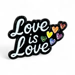 Love is Love Rainbow Hearts Enamel Pride Pin LGBTQ Ally Support Gift Soft Enamel with Glitter Progress Pride Flag Colors