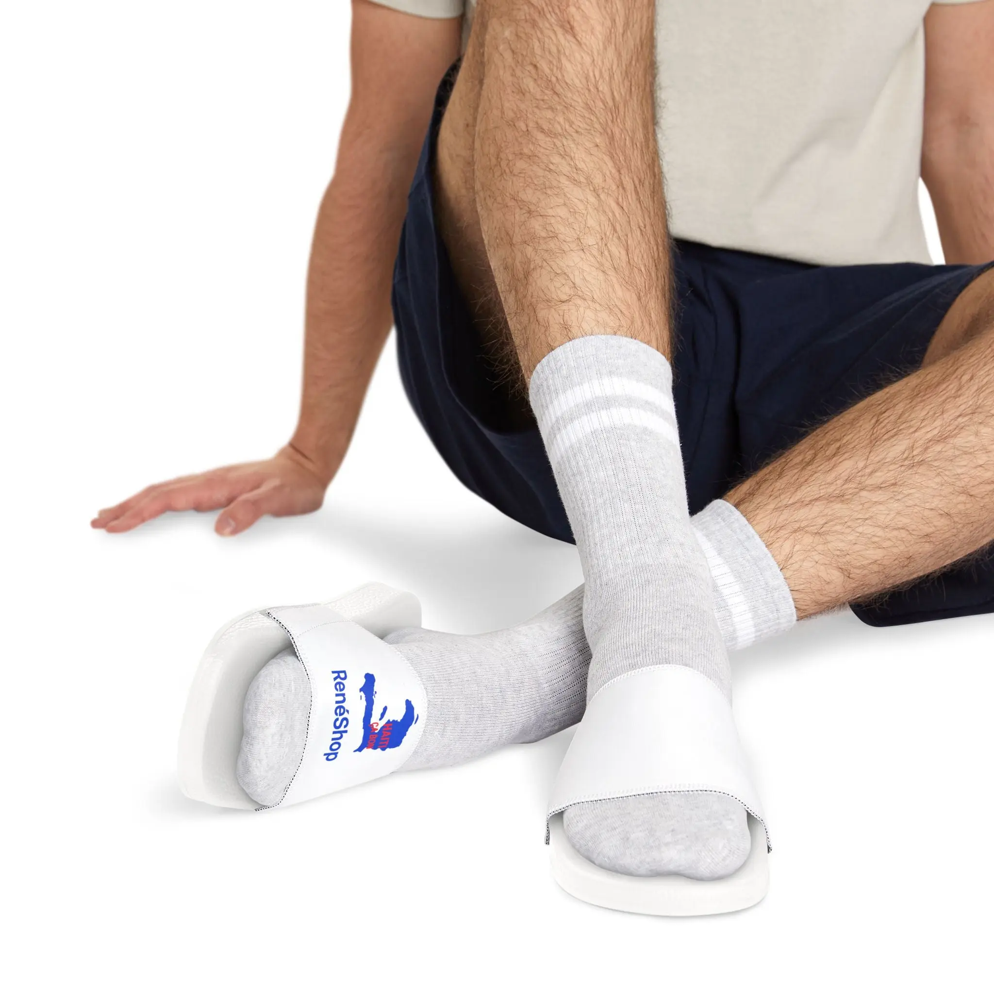 Slide Sandals — Custom Removable‑Strap Men's Slides with Printed Strap (e.g., 'Remeshop' Design)