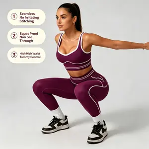 Women's Two-Piece Seamless Sports Suit, Buttery Soft Quick Dry Squat Proof Activewear, High Waist Tummy Control Yoga Pants, Summer Sporty Casual Gym Yoga Outfits, Suitable For Fitness Training Running Hiking Everyday Sportswear