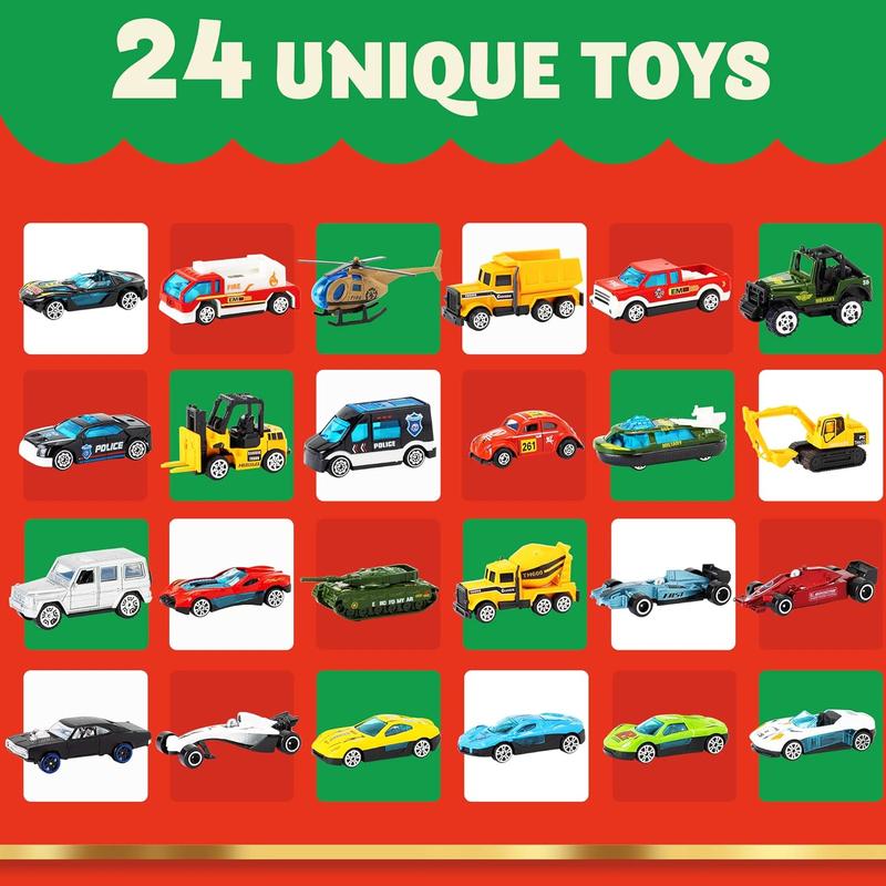 2025 Christmas Advent Calendar, 24 Days Countdown Calendar Diecast Cars Set, Christmas Vehicles Toys for Boys Kids, Classroom Prizes Xmas Gift, Xmas Party Favor Gifts, Advent Calendar Kids Slime with Accessories / Finger Puppets / Slime with Accessories