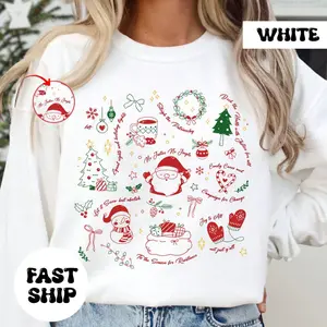 Doodle Subtle Anti Trump Christmas Shirt - Sweatshirt - Hoodie: Coquette Secret Message Holiday Liberal Political Protest Sweater, Anti Fascism Xmas Tees