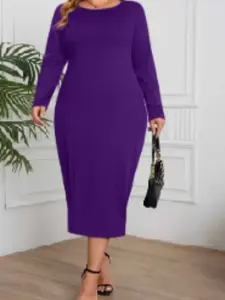 Women's Long Sleeve Slimming Dress, Autumn Winter Medium-Length Commuter Inner Layer Outerwear, Casual Plain Design