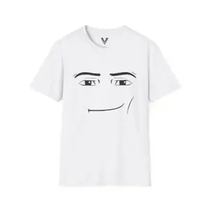 Minimalist Sarcastic Expression Roblox Man Face T-Shirt Unisex Casual Graphic Tee with Internet Humor White Short Sleeve Streetwear