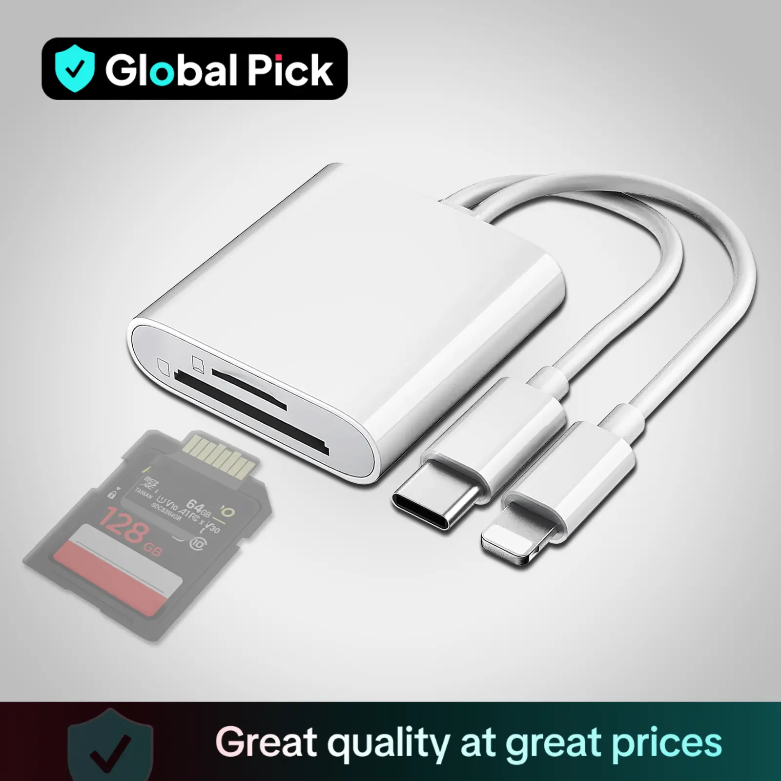 2 in 1 SD Card Reader, Portable Type-C Card Reader, Dual Slot Storage Card Reader, Compatible with iPhone iPad Camera