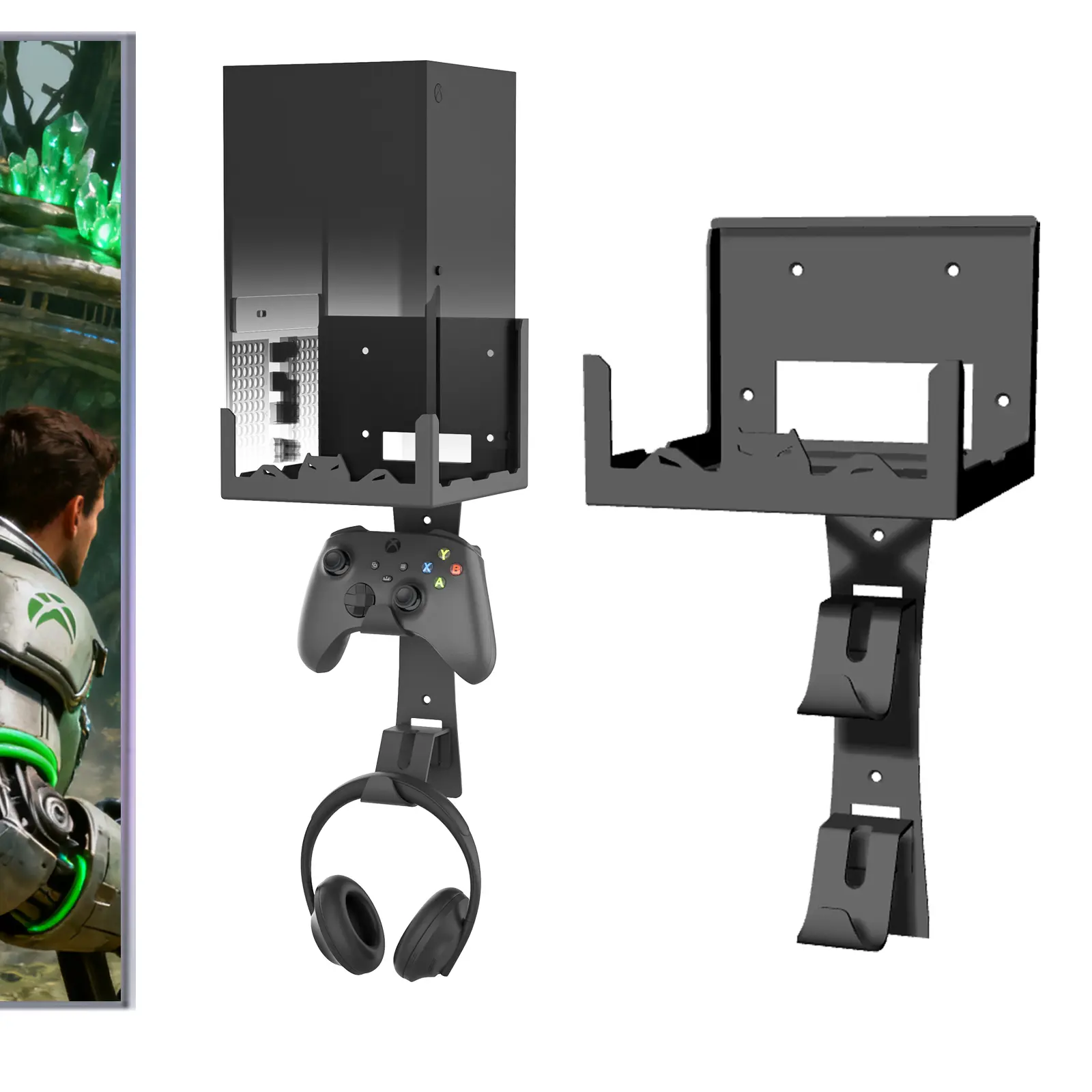 GETYEA Wall Mount Kit for Xbox Series X, Sturdy Steel, Unrivaled Stability Wall Mount Shelf Stand with Detachable Controller Holder and Headphone Hook, Safely Store Your Xbox X Console Near or Behind Your TV Game Console Holder, Game Console Accessories