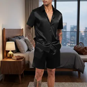 Men's Luxury Satin 2 Piece Outfits Set - Lapel Shirt and Shorts Short Sleeve Button Down Tracksuit Perfect for Prom Club Party Night Out Formal Casual Wear Comfortable Breathable Fashion Style