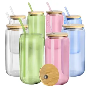 Glass Cups with Lids and Straws - Multicolor, 8 Pack - Perfect for Iced Coffee and Drinks - Mug, Drinkware glass cup