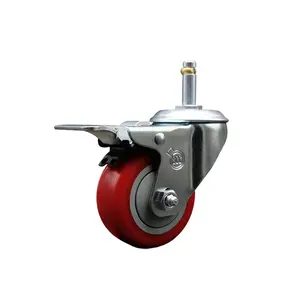 Service Caster Brand Replacement for Colson Caster 2.03351.92 MTG7 BRK5 - Polyurethane Swivel Grip Ring Stem Caster with 3" Red Wheel and .845" Stem & Total Locking Brake - 300 lbs Capacity/Caster