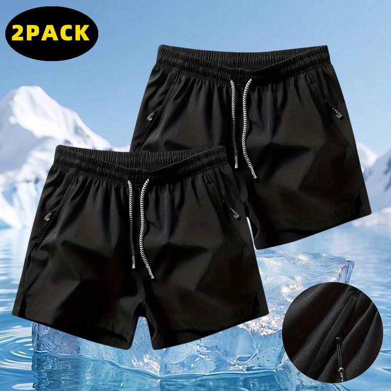 Pack of 2 men’s ice silk casual shorts—breathable, high-waisted athletic shorts that dry quickly for fitness. A summer essential suitable for vacations, running, sports, workouts, everyday wear, outdoor activities. Tropical Operator Pants men's Breathable