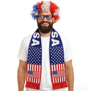2026 World Cup Afro Wig Set, USA Mexico Canada Fan Wig with Scarf & Glasses, National Team Game Day Costume Accessories