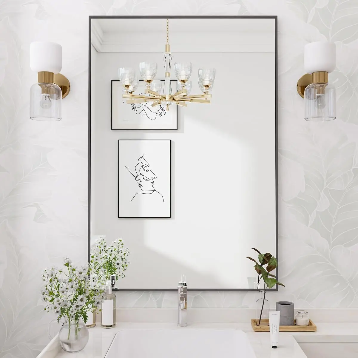 Koonmi Black Mirrors for Wall 26x38 Inch Bathroom Mirror Rectangular Wall Mirror for Living Room Bedroom Bathroom Hangs Horizontally or Vertically