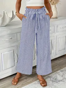 Women's Vintage Striped Loose Comfortable Breathable Pants, Casual Fitted Long Trousers, All Seasons Fashion, Versatile Style
