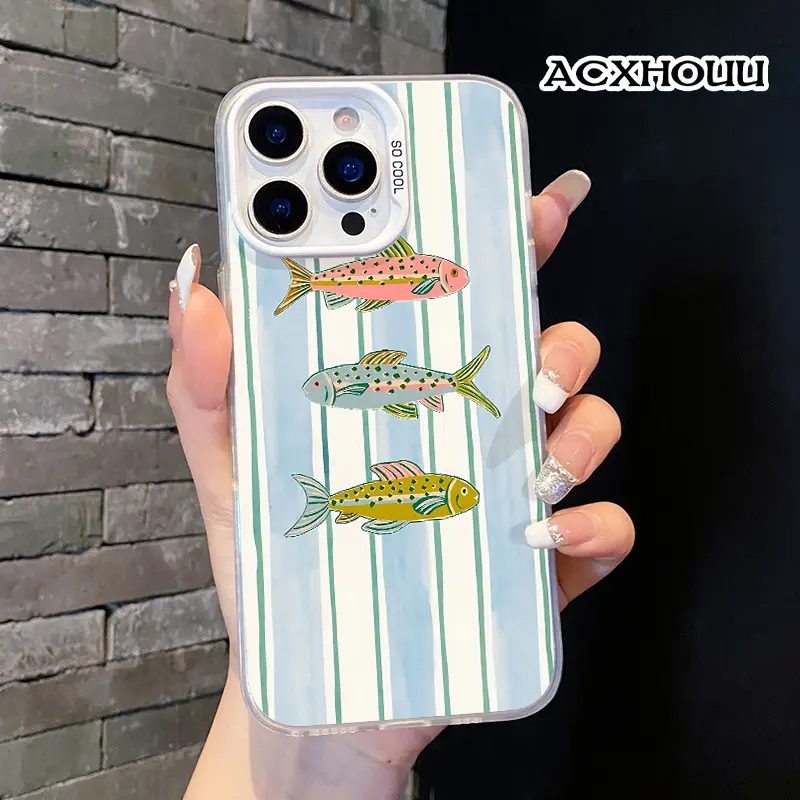 Clear Soft TPU Shockproof Protective Smartphone Case with Colorful Striped Fish Patterns, Compatible with iPhone 11/12/13/14/15/15 Pro/16/16 Pro/16 Pro Max/17, Cellphone Handheld Cover Accessories, Casing