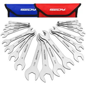 19-Piece Super Thin Open-End Wrench Set, SAE 1/4"-1-1/16" & Metric 5.5–27 mm, 3 mm Thickness Slim Wrench Set for Tight Spaces, Nickel Plated Flat Wrenches with Red & Blue Rolling Storage Pouches