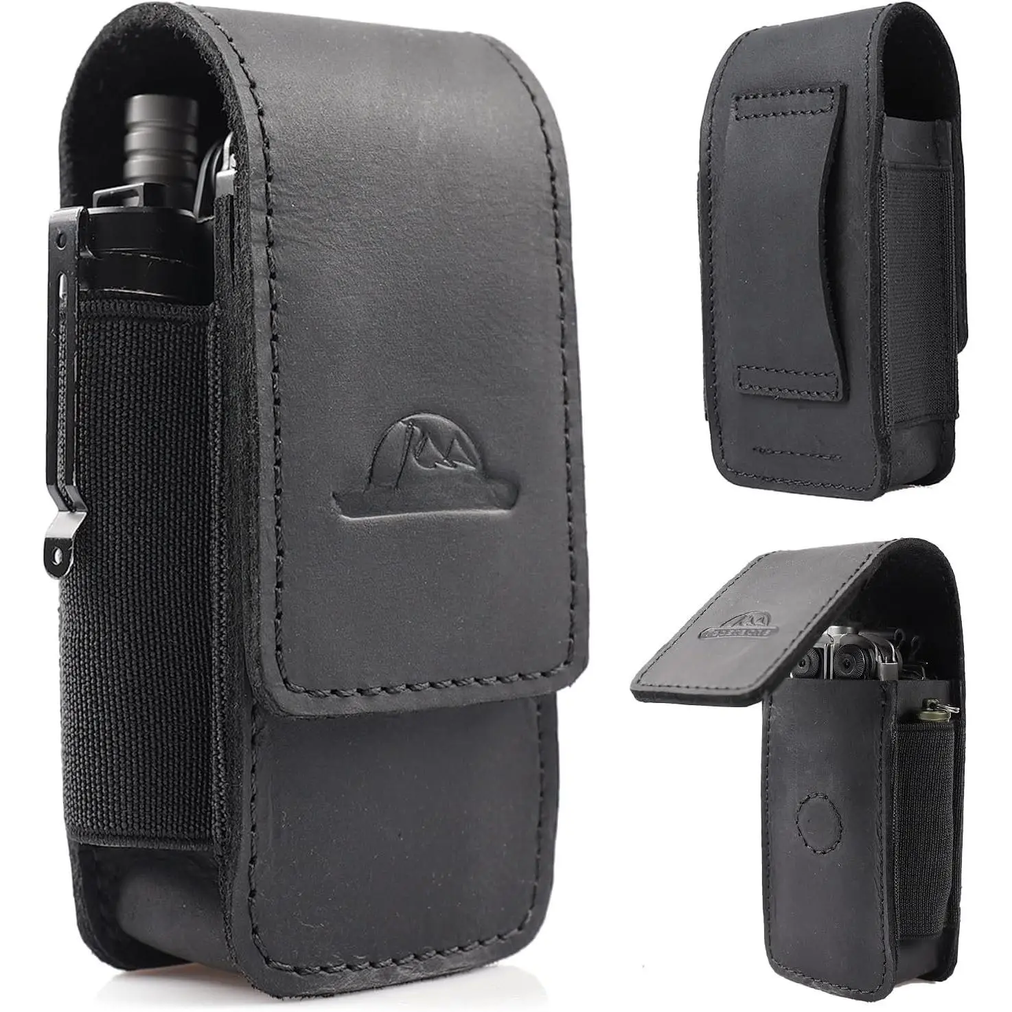 Leather Multitool Sheath for Belt - Multitool Holster for Belt - Leather Multitool Pouch Fits Folding Tool -  Closure EDC Belt Organizer - EDC Belt Pouch - Multitool Holder, Black