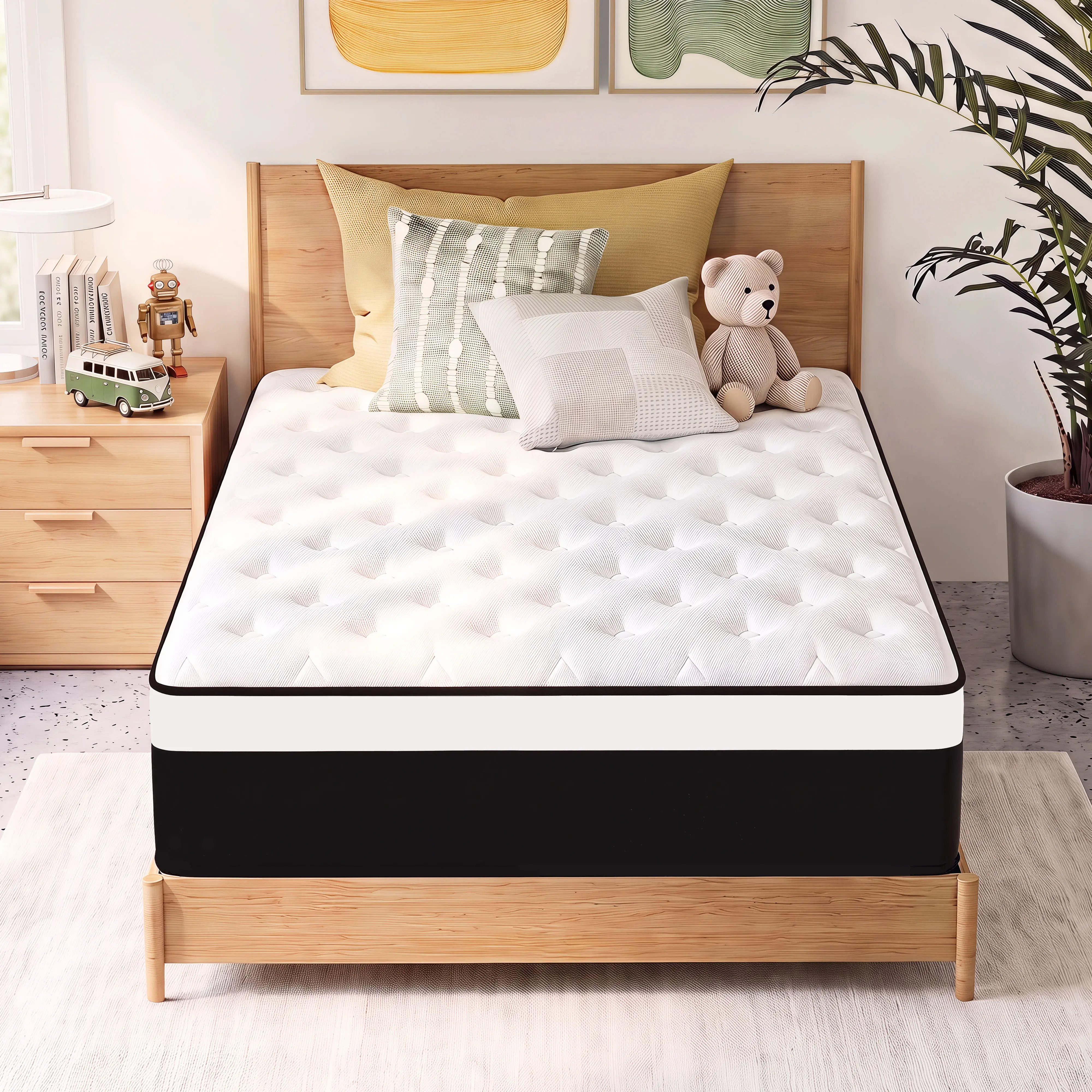 【Summer Sale】Zoned Support Pocket Spring Hybrid bedroom comfy Mattress, 12/14 Inch Gel Memory Foam Box Mattress,  Fiberglass Free Medium Firm Pressure Relief Mattress, CertiPUR-US Certified Queen King Twin Full Size Bed Mattress Colchones
