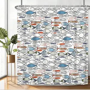 1 Piece Fabric Shower Curtain With Hooks, Waterproof & Washable & Polyester, Fun Colorful Ocean Swiming Fish Shower Curtains For Bathroom, Funny Nautical Coastal Sea Bathroom Curtain, House Gift, ,High Quality Decor Shower Curtain