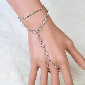 Fashion Simple Zircon Bracelet with Rhinestone Splicing, Convertible to Finger Bracelet and Anklet for Women