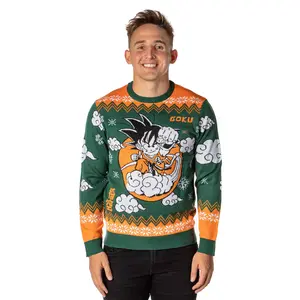 Dragon Ball Z Men's Kid Goku On Cloud Nimbus Ugly Sweater for Christmas Knit Pullover
