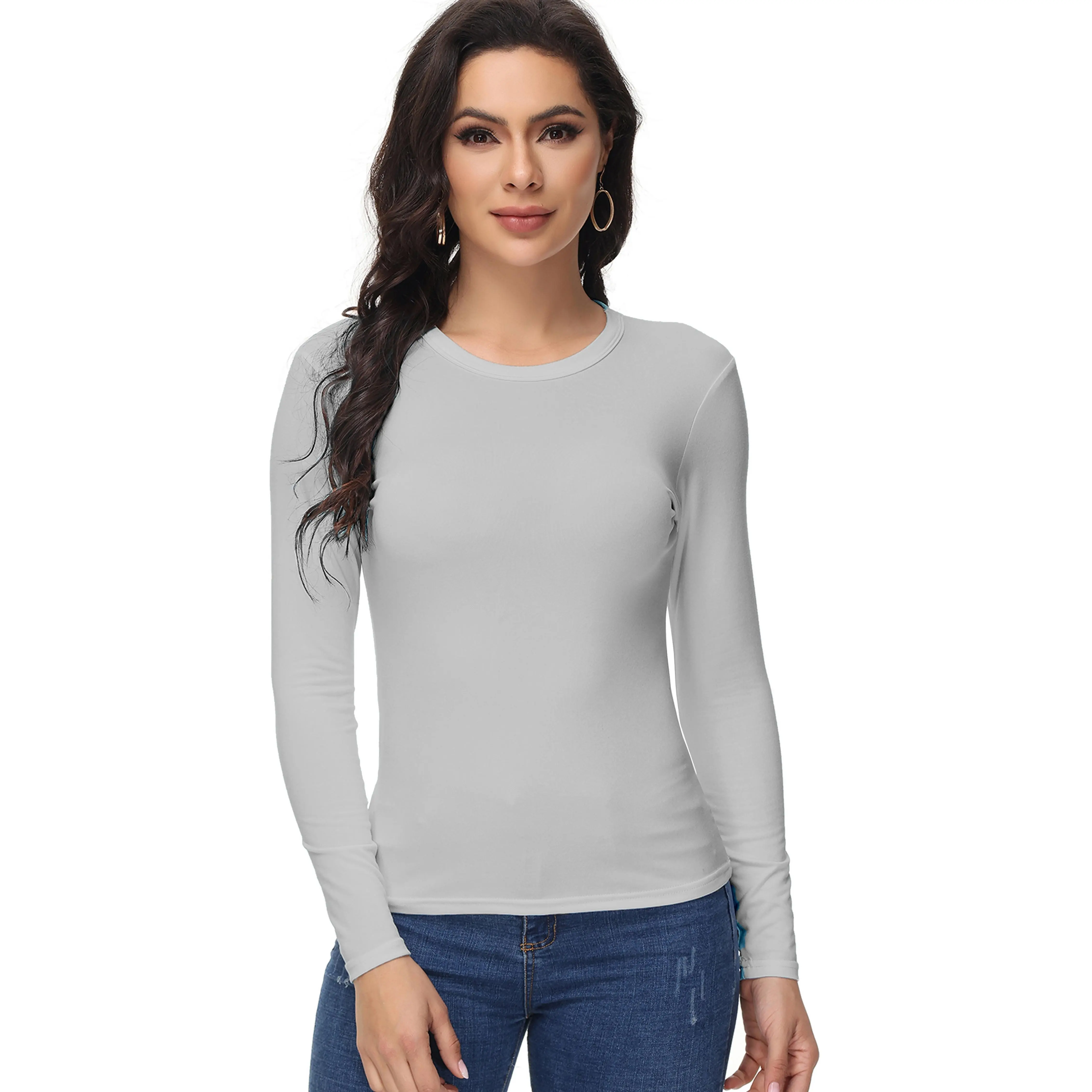 Women's Athletic Crew Neck Long Sleeve Knit Bottoming Top - Elastane-Polyester Knitwear, Quick-Dry Breathable Moisture-Wicking Activewear, Round Neck Sports Clothes for Fitness Enthusiasts, Hand Wash Only