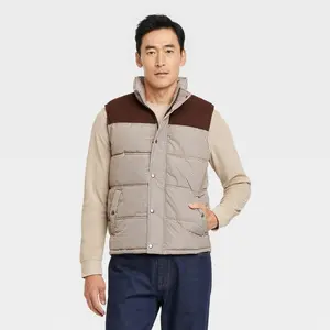 Men's Plaid Midweight Puffer Jacket - Goodfellow & Co Brown S
