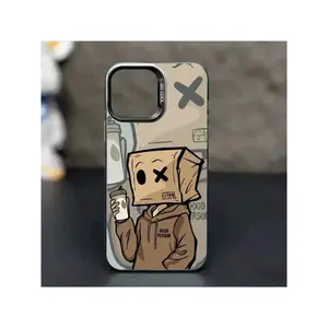 Cartoon Box Man Pattern Plating Phone Case For IPhone 16 15 14 13 12 11 Pro Max 16E XS X XR 7 8 Plus SE2 Shockproof Matte Cover