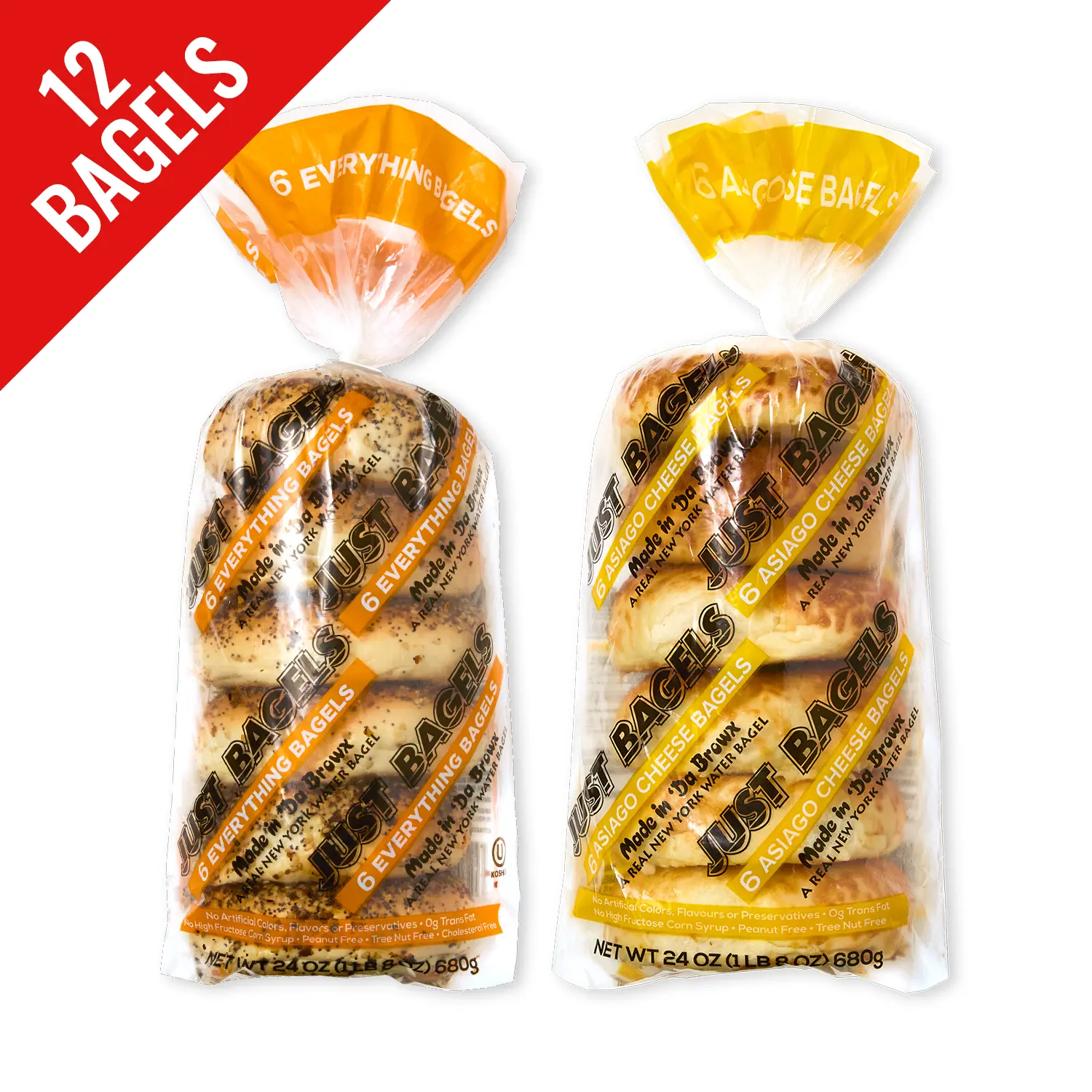 Just Bagels 6 Everything and 6 Asiago Bagels Non-GMO Authentic New York Style Chewy Crunchy Bagels Made in Da Bronx