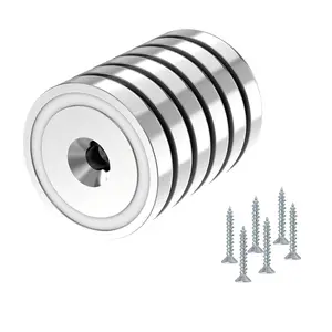 130LBS N52 Neodymium Cup Magnets with Countersunk Hole, 1.25" Diameter - 6 Pack, Rare Earth Pot Magnets for Mounting, Round Base Cup Magnet Used in Garage, Kitchen, Workplace