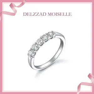 Delzzad S925 1.5ct D Color VVS Clarity Round Synthetic Moissanite Half Eternity Stacking Ring Band Daily Costume Jewelry Accessories Perfect Birthday Wedding Engagement Anniversary Gifts for Women