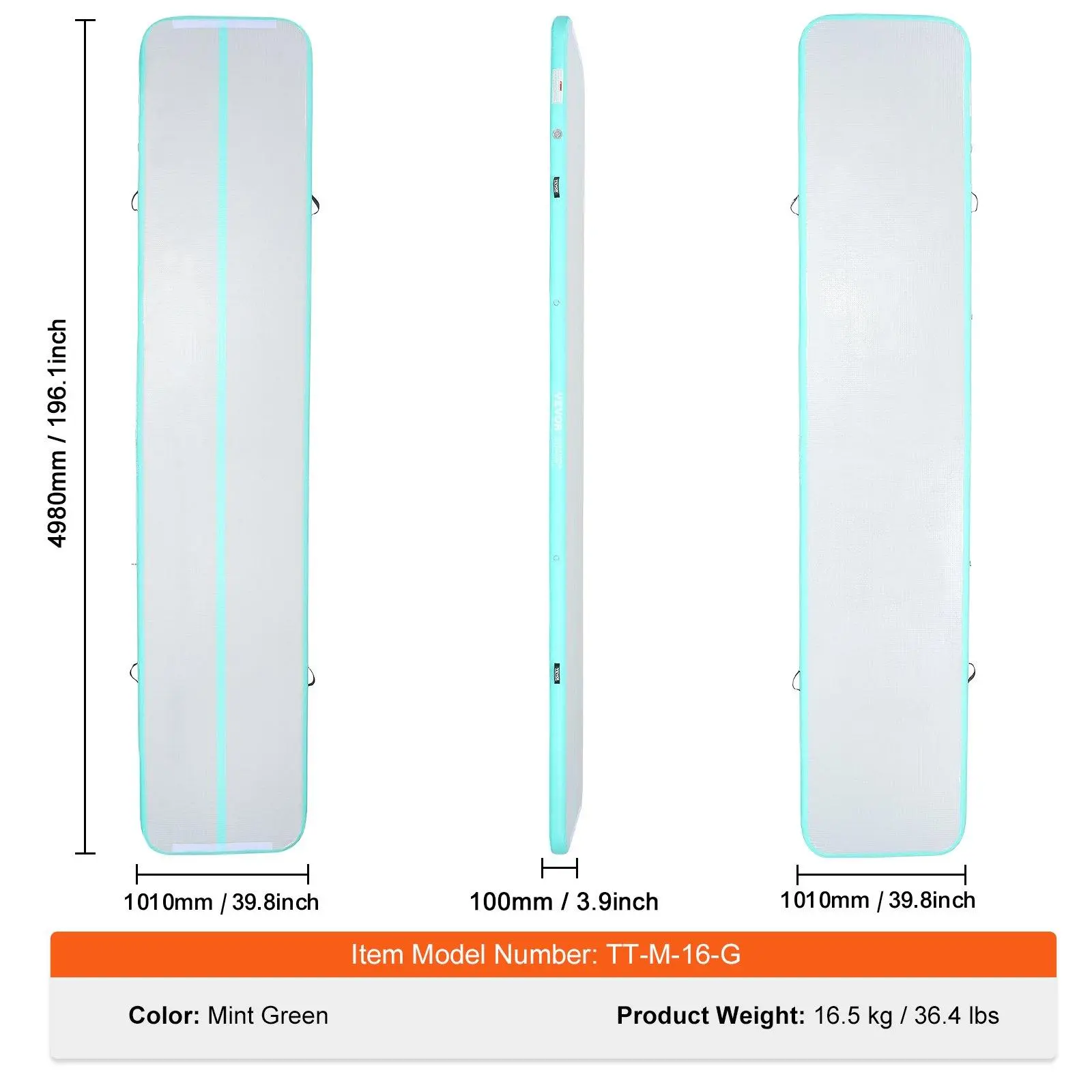16 ft x 3.3 ft x 4 in（500 x 100 x 10 cm）- Mint Gre