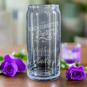 Personalized Wedding Party Glass Can 20oz - Bachelorette Party Design - Customized Etched Glassware for Bridal Party - Handmade & Elegant Drinkware