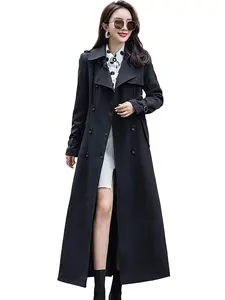Ebossy Women's Double Breasted Duster Trench Coat Slim Full Length Maxi Long Overcoat in Stylish Black for Everyday Wear Jackets Tops