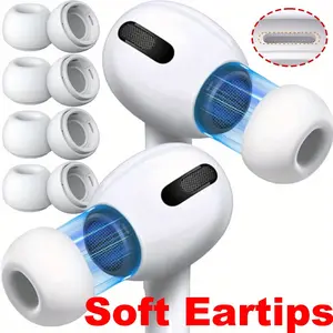 Silicone Earphone Tips, 4 Pairs Silicone Replacement Ear Inserts with Hole, Earbuds Tips Compatible with AirPods Pro 1 2 (Various Sizes, XS/S/M/L), Soft Earpads