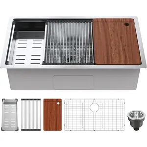 VEVOR 33 inch Kitchen Double Sink, 304 Stainless Steel Undermount Sink Drop-In Single Bowl Farmhouse Basin with Ledge Multiple Accessories, Household Dishwasher Sinks for Prep Kitchen, Bar 33*19VEVOR Super Brand Day