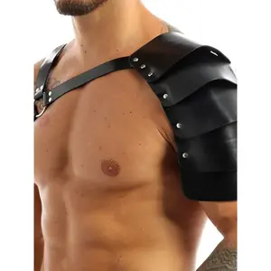 Medieval Retro PU Leather Shoulder Armor, Knight Viking Costume Shawl, Halloween Role Play, All Seasons Wearable