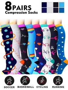 Compression Socks for Men & Women, 20-30mmhg Knee High Design, Running Performance Recovery, 8 Pairs for Circulation Support, Compression Athletic Socks